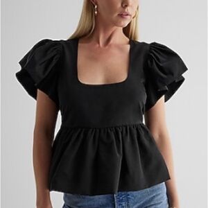 Express NWT square neck flutter sleeve peplum babydoll top